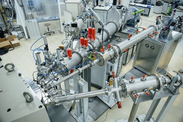 Beamlines leading from the 500 kV ion implanter to four end stations at the HZDR's Ion Beam Center © HZDR/Oliver Killig
