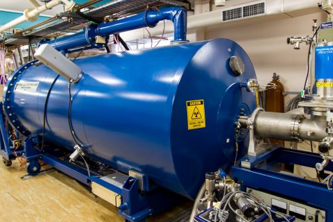 High Energy Implanter Beamline at AFAiiR:  The 1.7MV tandem Pelletron® accelerator of the high energy implanter may be used for implantation from 200keV to several MeV depending on selected charge state. ©AFAiiR / T. Ratcliff
